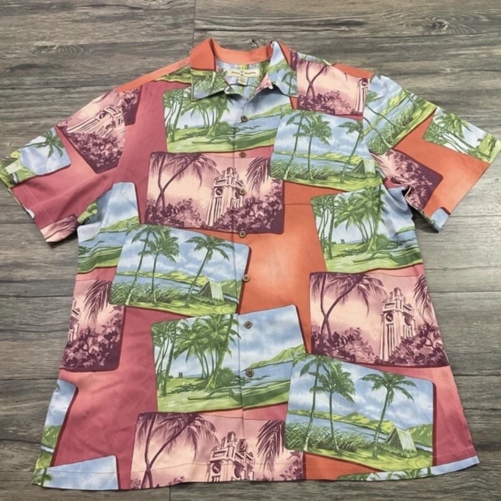 Tommy Bahama 100% Silk Hawaiian Shirt Mens Sz XLT